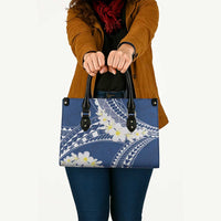 Polynesian Vintage Floral Leather Bag Navy Blue Motifs - Polynesian Pride