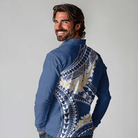 Polynesian Vintage Floral Long Sleeve Polo Shirt Navy Blue Motifs - Polynesian Pride