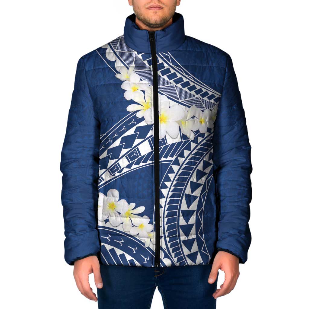 Polynesian Vintage Floral Padded Jacket Navy Blue Motifs - Polynesian Pride