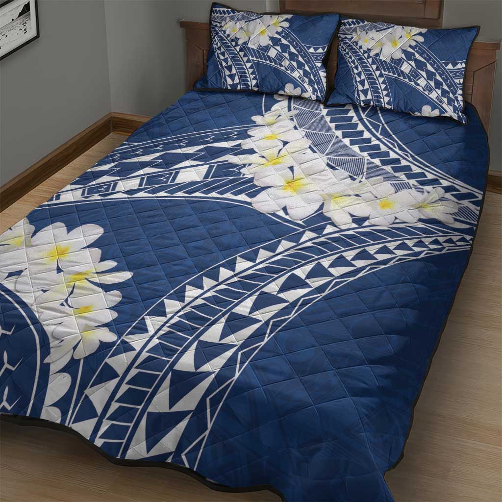 Polynesian Vintage Floral Quilt Bed Set Navy Blue Motifs - Polynesian Pride