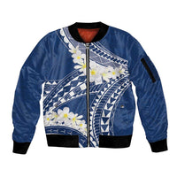Polynesian Vintage Floral Sleeve Zip Bomber Jacket Navy Blue Motifs - Polynesian Pride