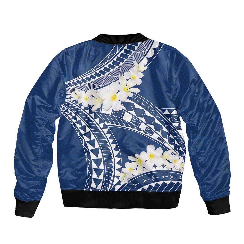 Polynesian Vintage Floral Sleeve Zip Bomber Jacket Navy Blue Motifs - Polynesian Pride