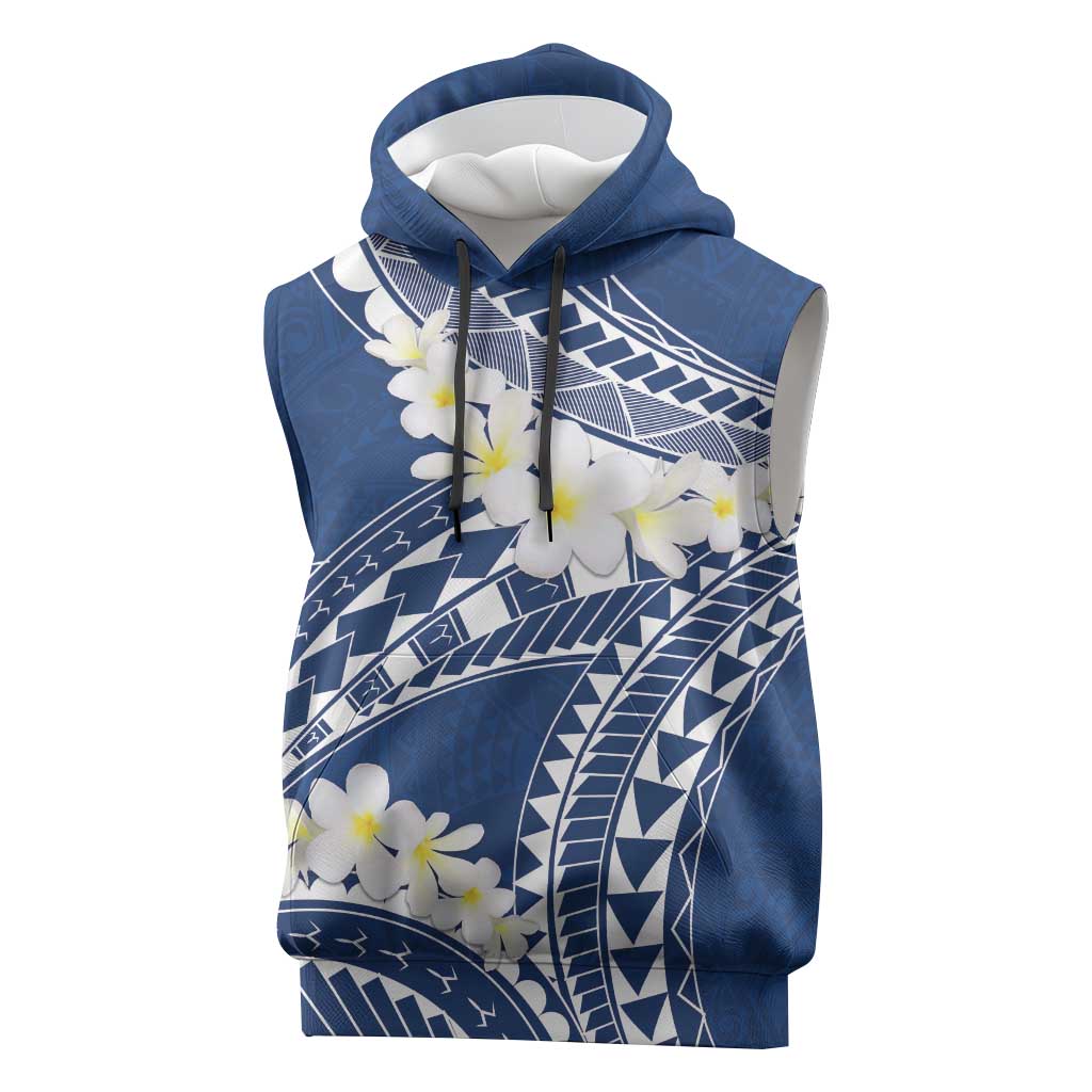 Polynesian Vintage Floral Sleeveless Hoodie Navy Blue Motifs - Polynesian Pride