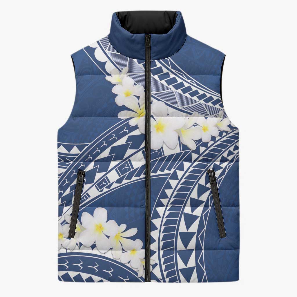 Polynesian Vintage Floral Sleeveless Puffer Jacket Navy Blue Motifs - Polynesian Pride