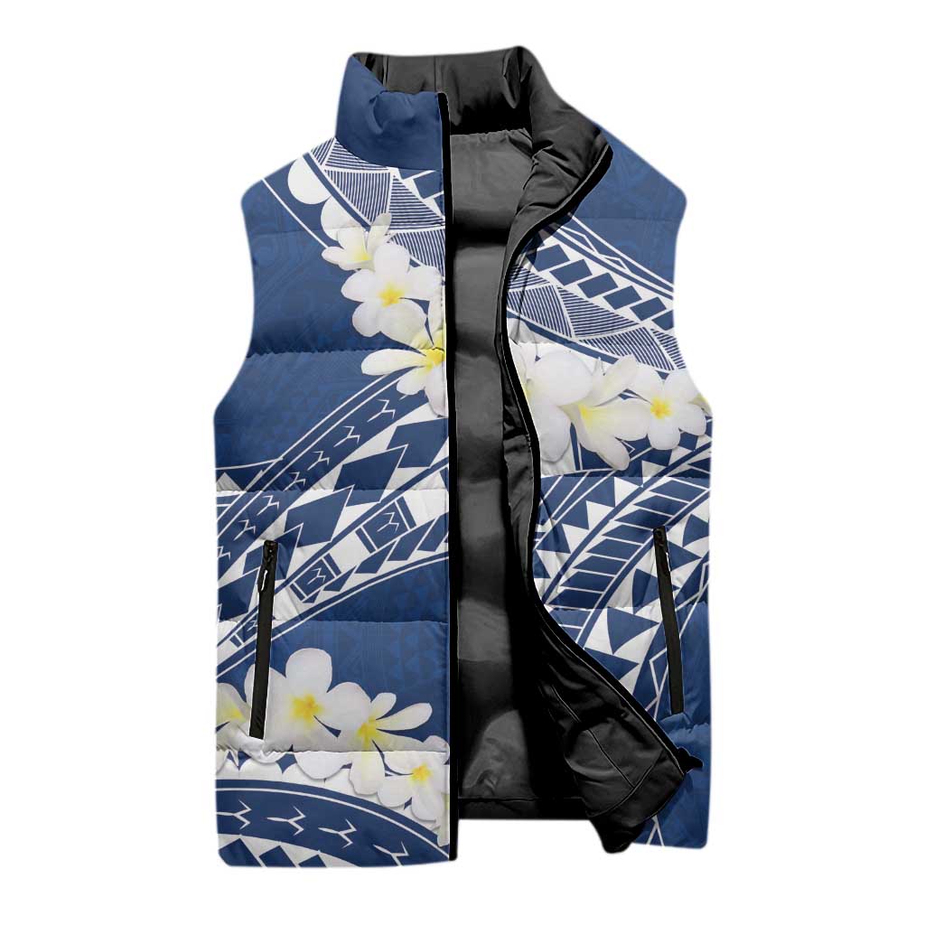 Polynesian Vintage Floral Sleeveless Puffer Jacket Navy Blue Motifs - Polynesian Pride