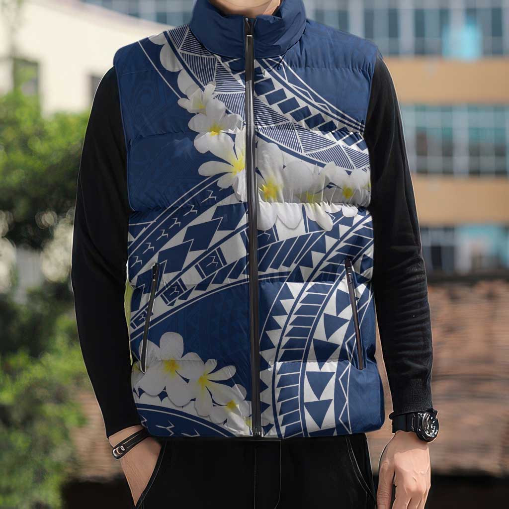 Polynesian Vintage Floral Sleeveless Puffer Jacket Navy Blue Motifs - Polynesian Pride