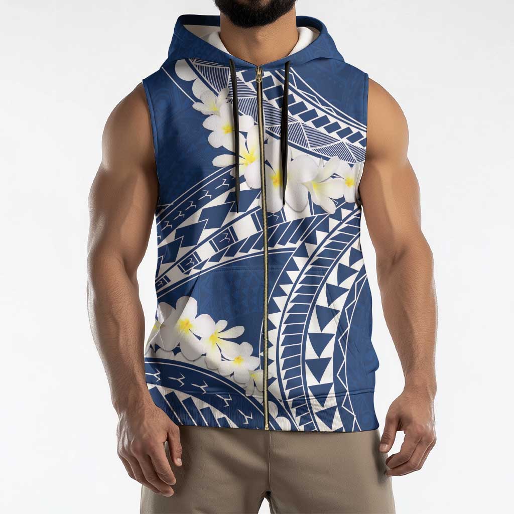 Polynesian Vintage Floral Sleeveless Zip Hoodie Navy Blue Motifs - Polynesian Pride