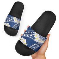 Polynesian Vintage Floral Slide Sandals Navy Blue Motifs - Polynesian Pride