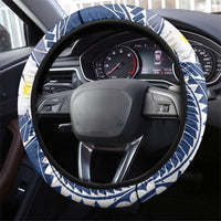 Polynesian Vintage Floral Steering Wheel Cover Navy Blue Motifs - Polynesian Pride