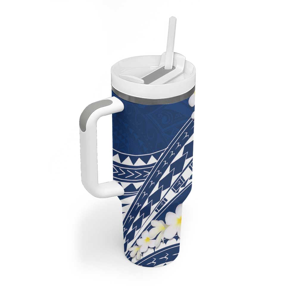Polynesian Vintage Floral Tumbler With Handle Navy Blue Motifs - Polynesian Pride