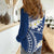 Polynesian Vintage Floral Women Casual Shirt Navy Blue Motifs - Polynesian Pride