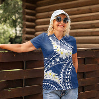 Polynesian Vintage Floral Women Polo Shirt Navy Blue Motifs - Polynesian Pride