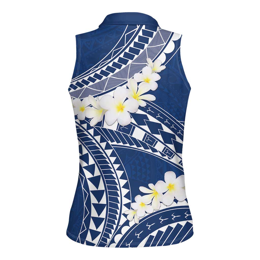 Polynesian Vintage Floral Women Sleeveless Polo Shirt Navy Blue Motifs - Polynesian Pride