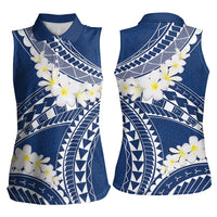 Polynesian Vintage Floral Women Sleeveless Polo Shirt Navy Blue Motifs - Polynesian Pride