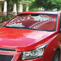 Polynesian Vintage Floral Auto Sun Shade Scarlet Motifs - Polynesian Pride