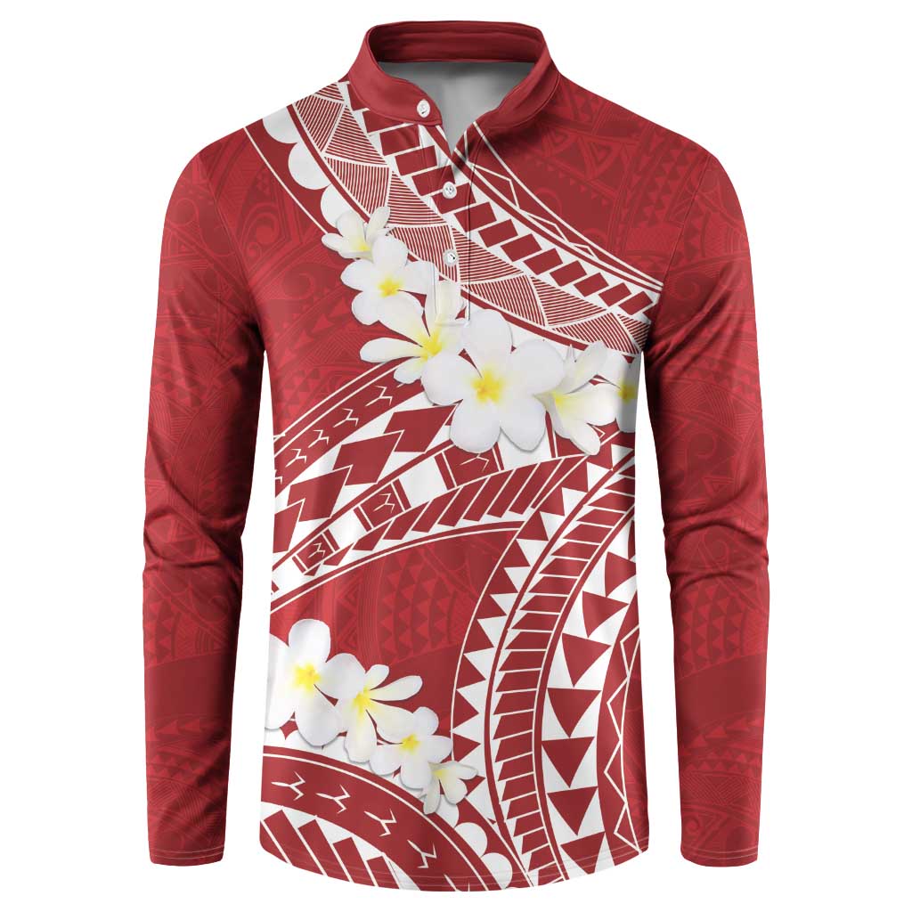 Polynesian Vintage Floral Button Sweatshirt Scarlet Motifs LT7 Scarlet - Polynesian Pride