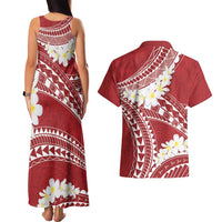 Polynesian Vintage Floral Couples Matching Tank Maxi Dress and Hawaiian Shirt Scarlet Motifs LT7 - Polynesian Pride
