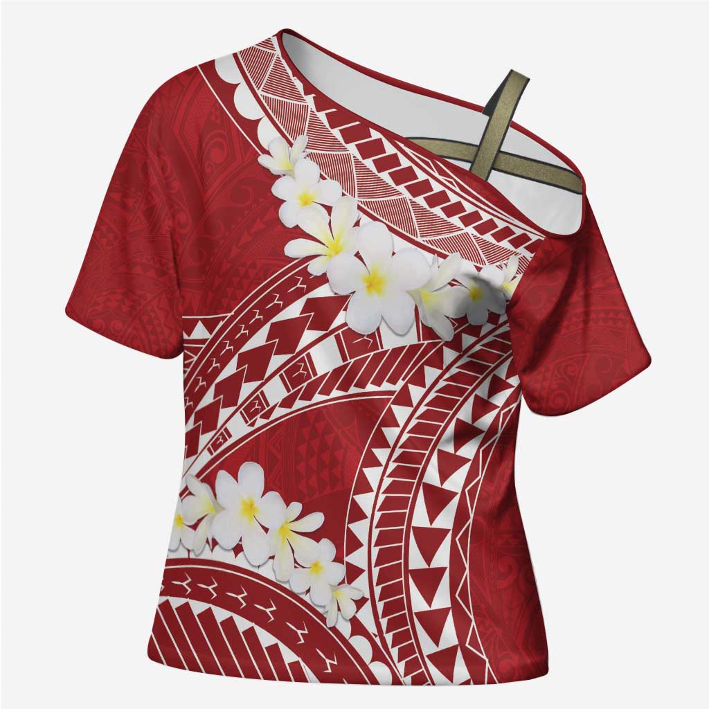 Polynesian Vintage Floral Cross Shoulder Shirt Scarlet Motifs - Polynesian Pride