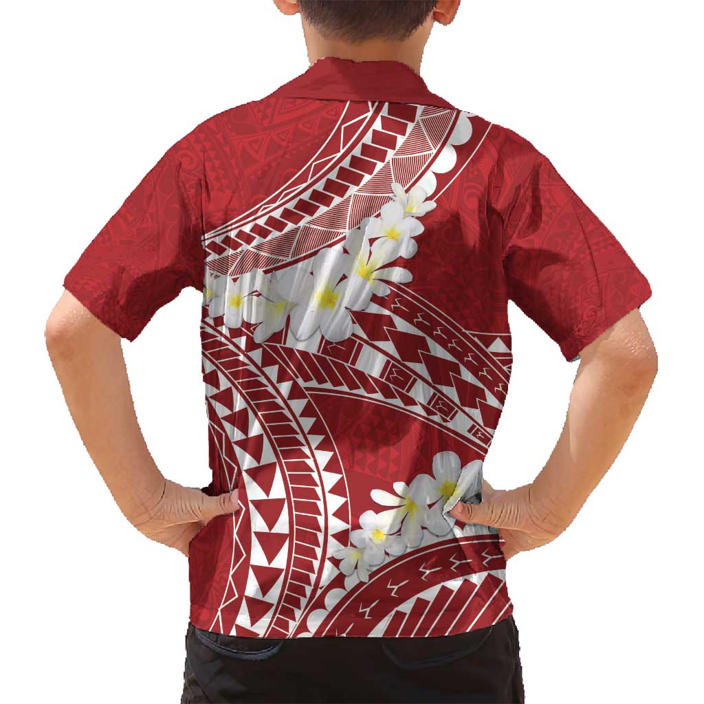 Polynesian Vintage Floral Family Matching Long Sleeve Bodycon Dress and Hawaiian Shirt Scarlet Motifs - Polynesian Pride