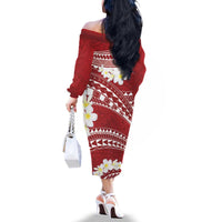 Polynesian Vintage Floral Family Matching Off The Shoulder Long Sleeve Dress and Hawaiian Shirt Scarlet Motifs - Polynesian Pride