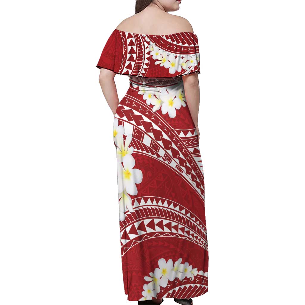 Polynesian Vintage Floral Family Matching Off Shoulder Maxi Dress and Hawaiian Shirt Scarlet Motifs - Polynesian Pride