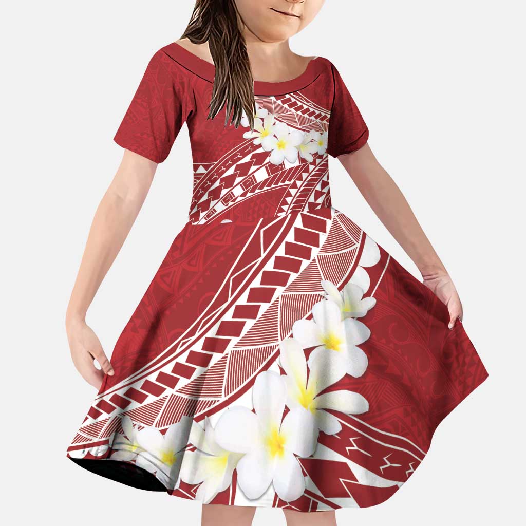 Polynesian Vintage Floral Family Matching Puletasi and Hawaiian Shirt Scarlet Motifs LT7 Daughter's Dress Scarlet - Polynesian Pride