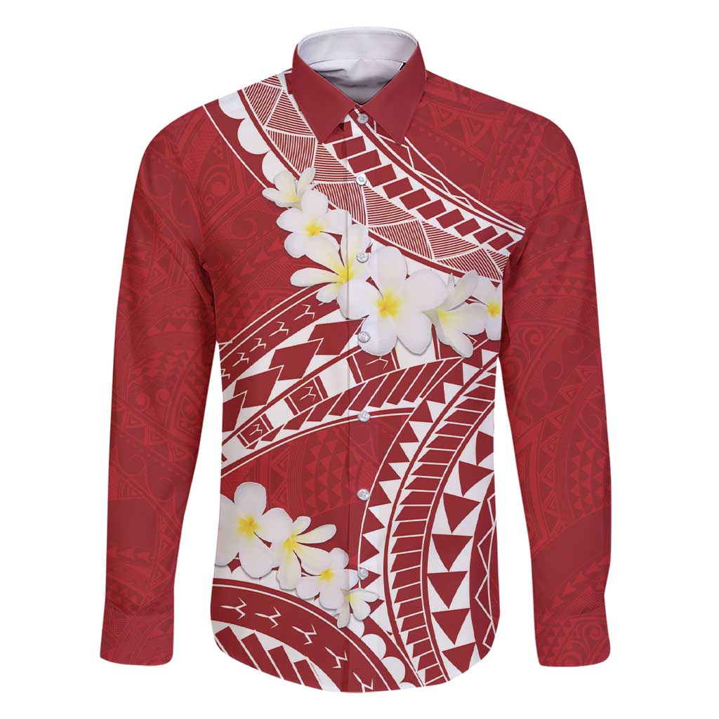 Polynesian Vintage Floral Family Matching Short Sleeve Bodycon Dress and Hawaiian Shirt Scarlet Motifs LT7 Dad's Shirt - Long Sleeve Scarlet - Polynesian Pride