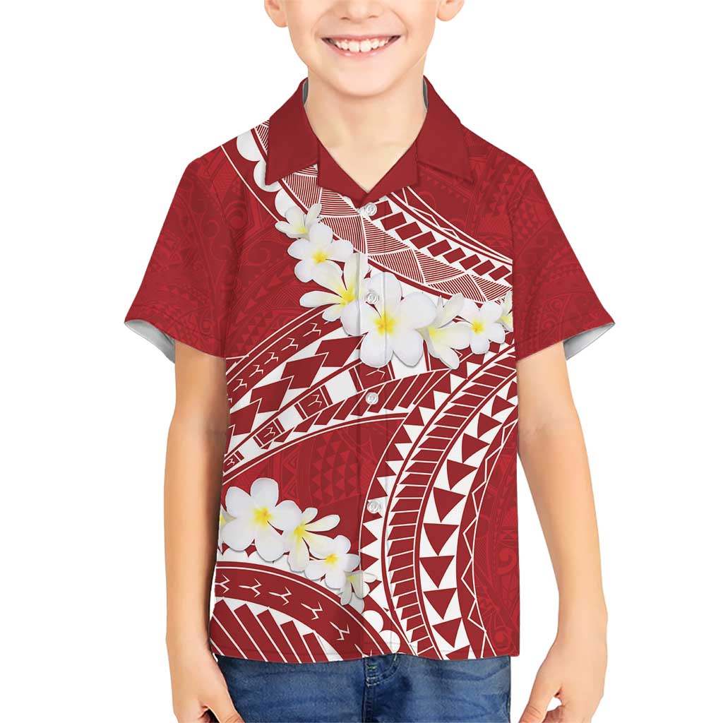 Polynesian Vintage Floral Family Matching Short Sleeve Bodycon Dress and Hawaiian Shirt Scarlet Motifs LT7 Son's Shirt Scarlet - Polynesian Pride