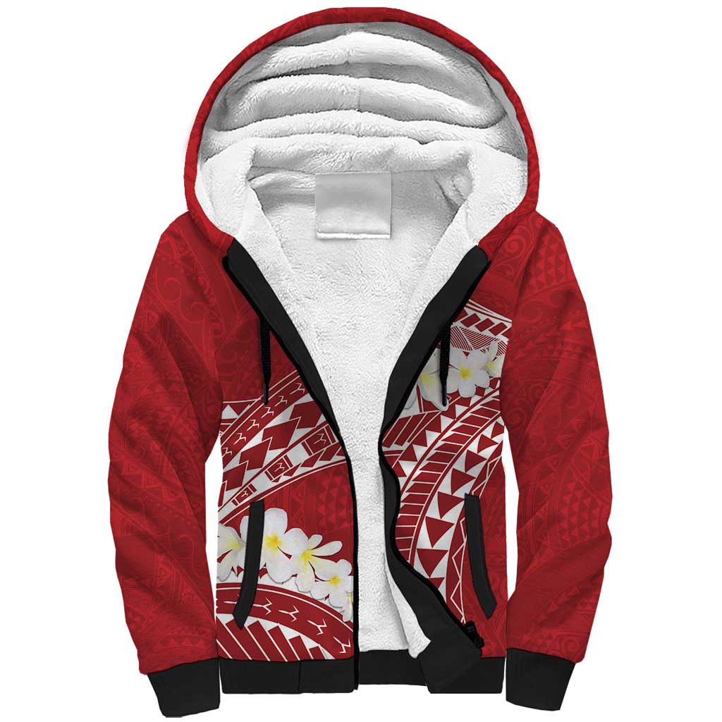 Polynesian Vintage Floral Sherpa Hoodie Scarlet Motifs - Polynesian Pride