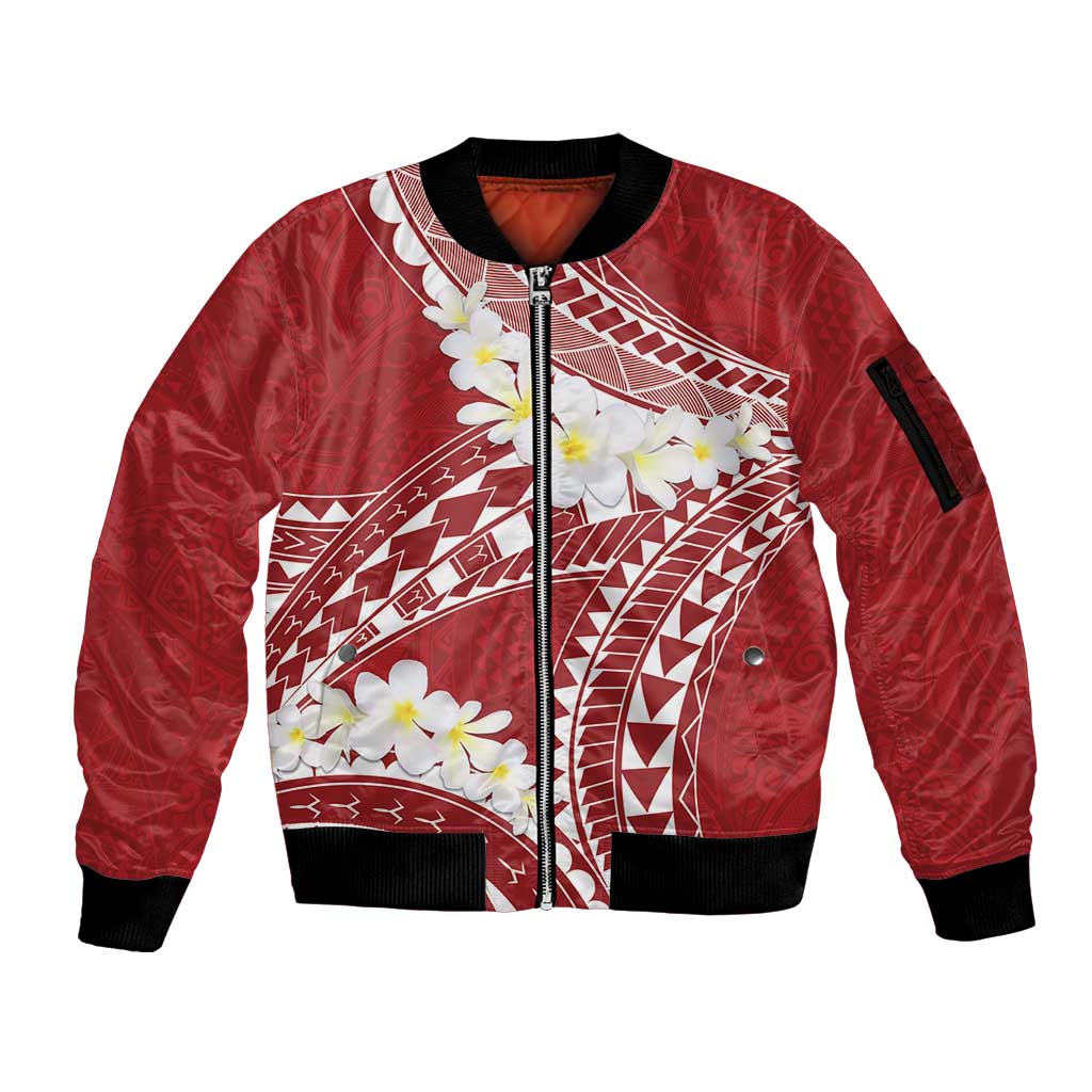 Polynesian Vintage Floral Sleeve Zip Bomber Jacket Scarlet Motifs - Polynesian Pride