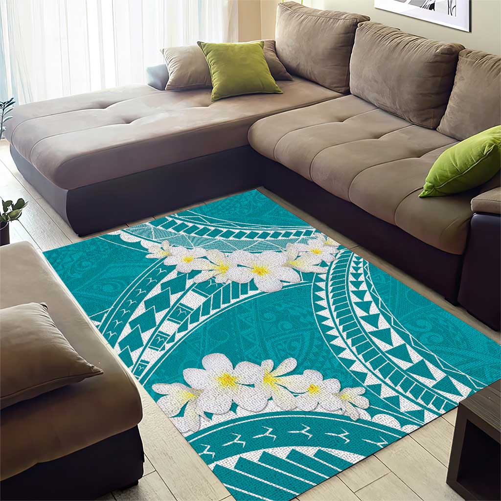 Polynesian Vintage Floral Area Rug Teal Motifs - Polynesian Pride