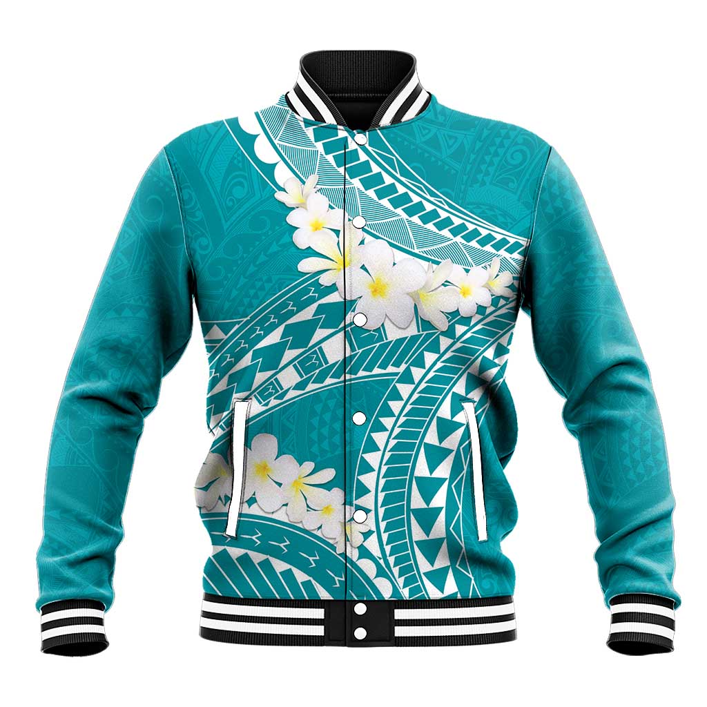 Polynesian Vintage Floral Baseball Jacket Teal Motifs LT7 Unisex Teal - Polynesian Pride