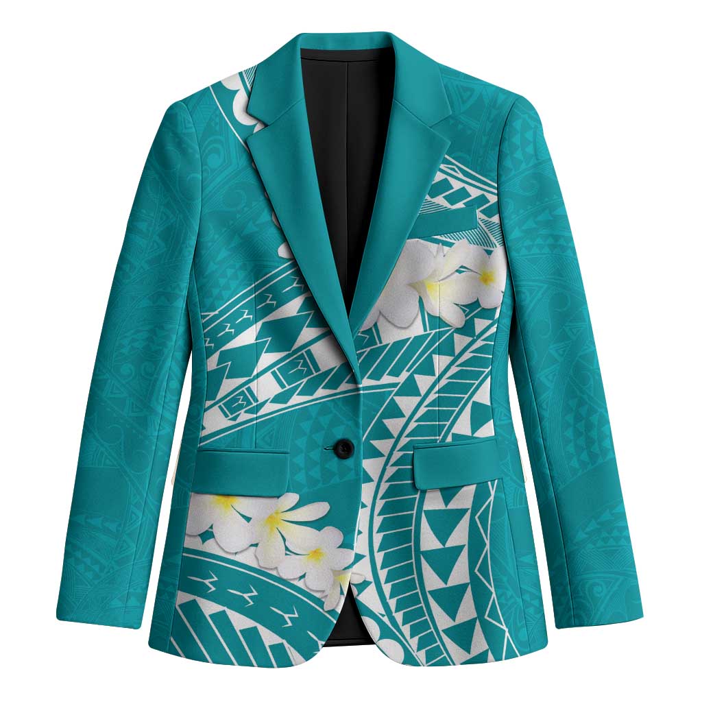 Polynesian Vintage Floral Blazer Teal Motifs - Polynesian Pride