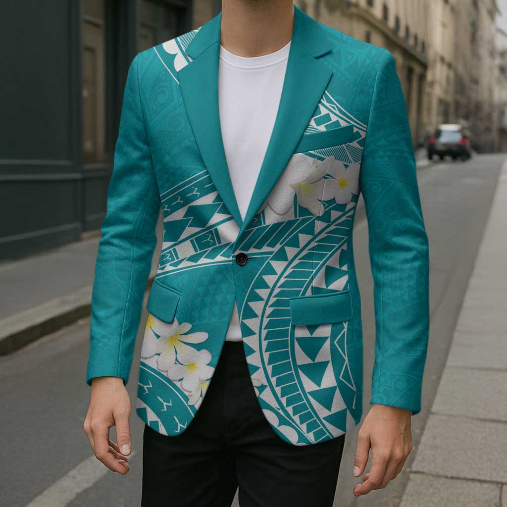 Polynesian Vintage Floral Blazer Teal Motifs - Polynesian Pride