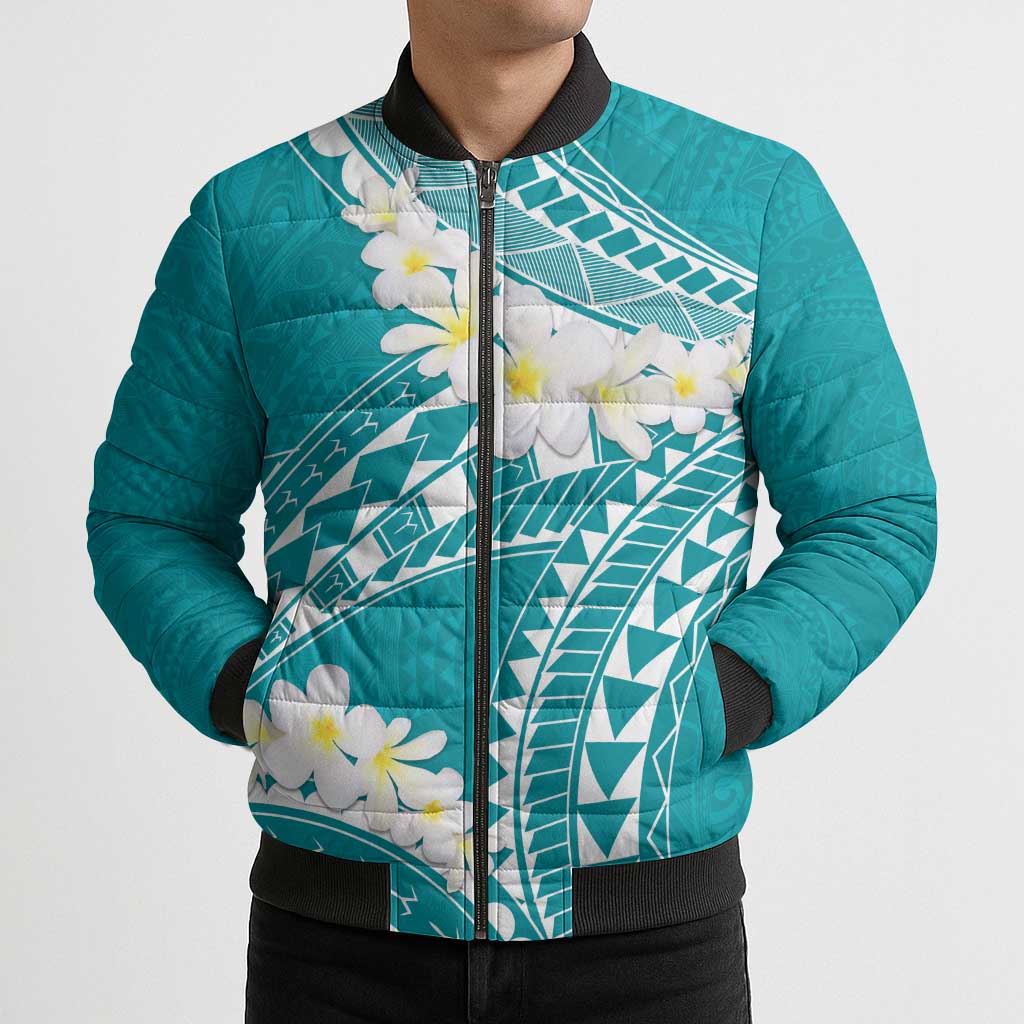 Polynesian Vintage Floral Bomber Puffer Jacket Teal Motifs - Polynesian Pride