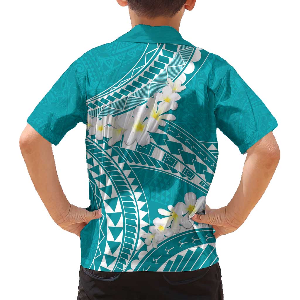 Polynesian Vintage Floral Family Matching Long Sleeve Bodycon Dress and Hawaiian Shirt Teal Motifs LT7 - Polynesian Pride