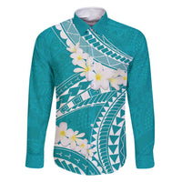 Polynesian Vintage Floral Family Matching Mermaid Dress and Hawaiian Shirt Teal Motifs LT7 Dad's Shirt - Long Sleeve Teal - Polynesian Pride