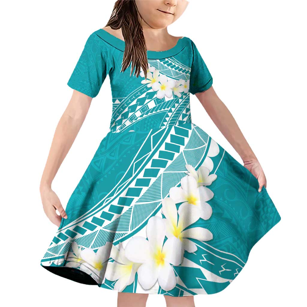 Polynesian Vintage Floral Family Matching Off Shoulder Short Dress and Hawaiian Shirt Teal Motifs - Polynesian Pride