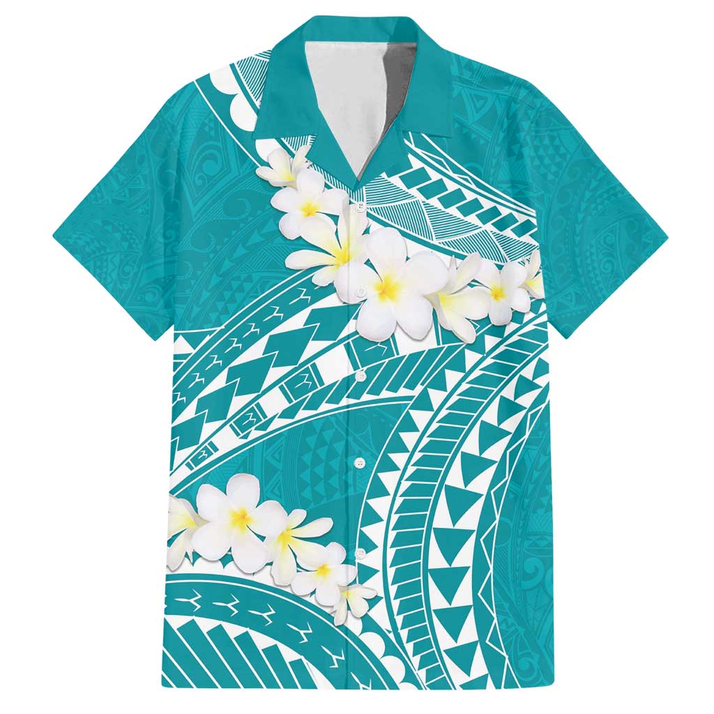 Polynesian Vintage Floral Family Matching Off Shoulder Short Dress and Hawaiian Shirt Teal Motifs - Polynesian Pride