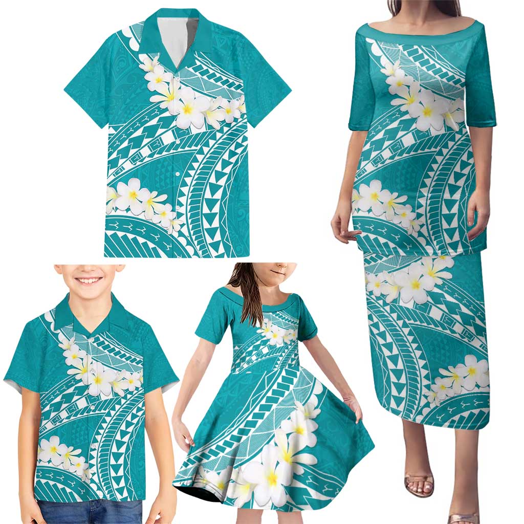 Polynesian Vintage Floral Family Matching Puletasi and Hawaiian Shirt Teal Motifs LT7 - Polynesian Pride