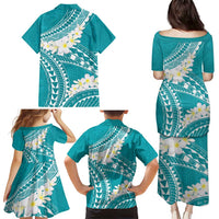 Polynesian Vintage Floral Family Matching Puletasi and Hawaiian Shirt Teal Motifs LT7 - Polynesian Pride