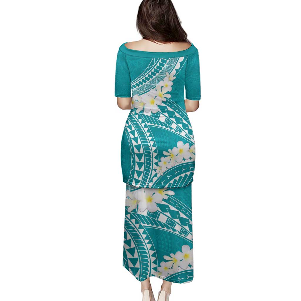 Polynesian Vintage Floral Family Matching Puletasi and Hawaiian Shirt Teal Motifs LT7 - Polynesian Pride