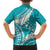 Polynesian Vintage Floral Family Matching Short Sleeve Bodycon Dress and Hawaiian Shirt Teal Motifs - Polynesian Pride