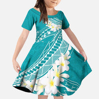 Polynesian Vintage Floral Family Matching Short Sleeve Bodycon Dress and Hawaiian Shirt Teal Motifs LT7 Daughter's Dress Teal - Polynesian Pride