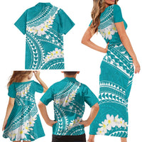 Polynesian Vintage Floral Family Matching Short Sleeve Bodycon Dress and Hawaiian Shirt Teal Motifs LT7 - Polynesian Pride