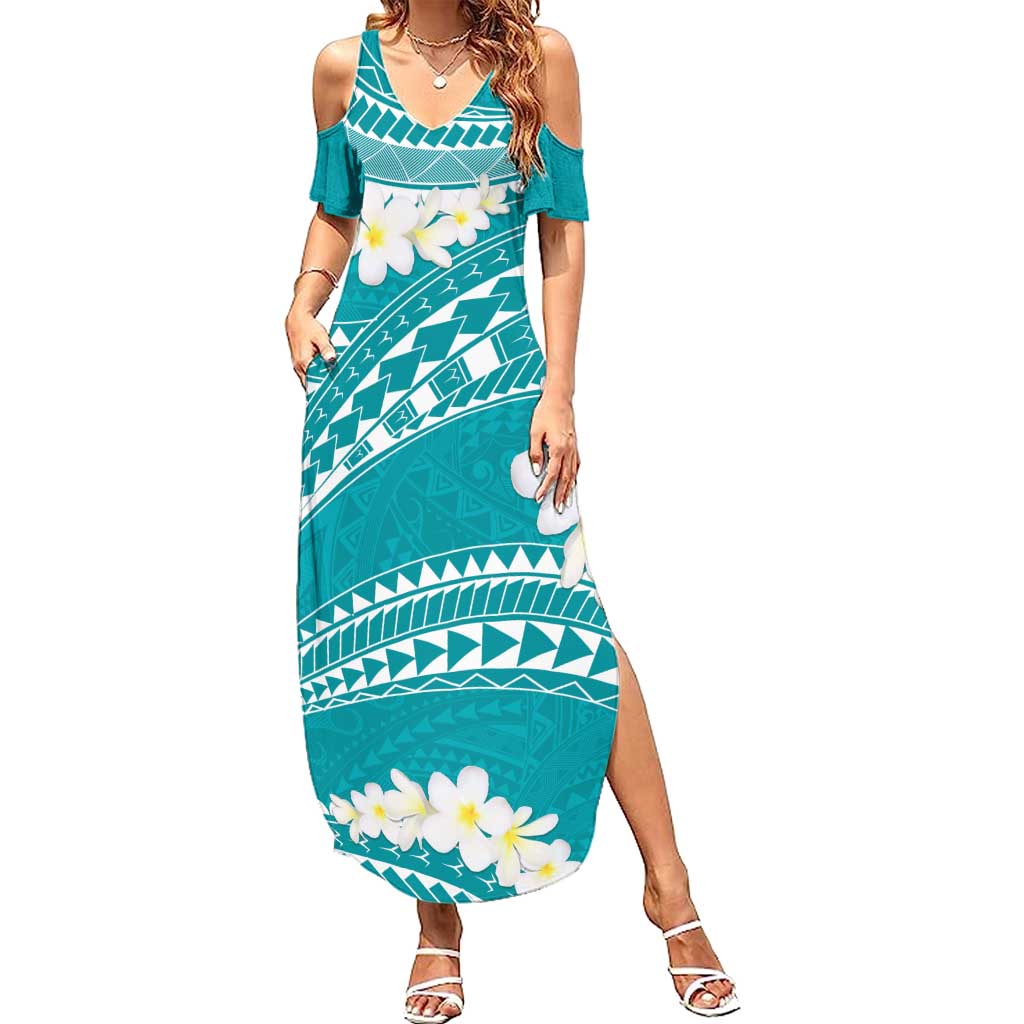Polynesian Vintage Floral Family Matching Summer Maxi Dress and Hawaiian Shirt Teal Motifs - Polynesian Pride