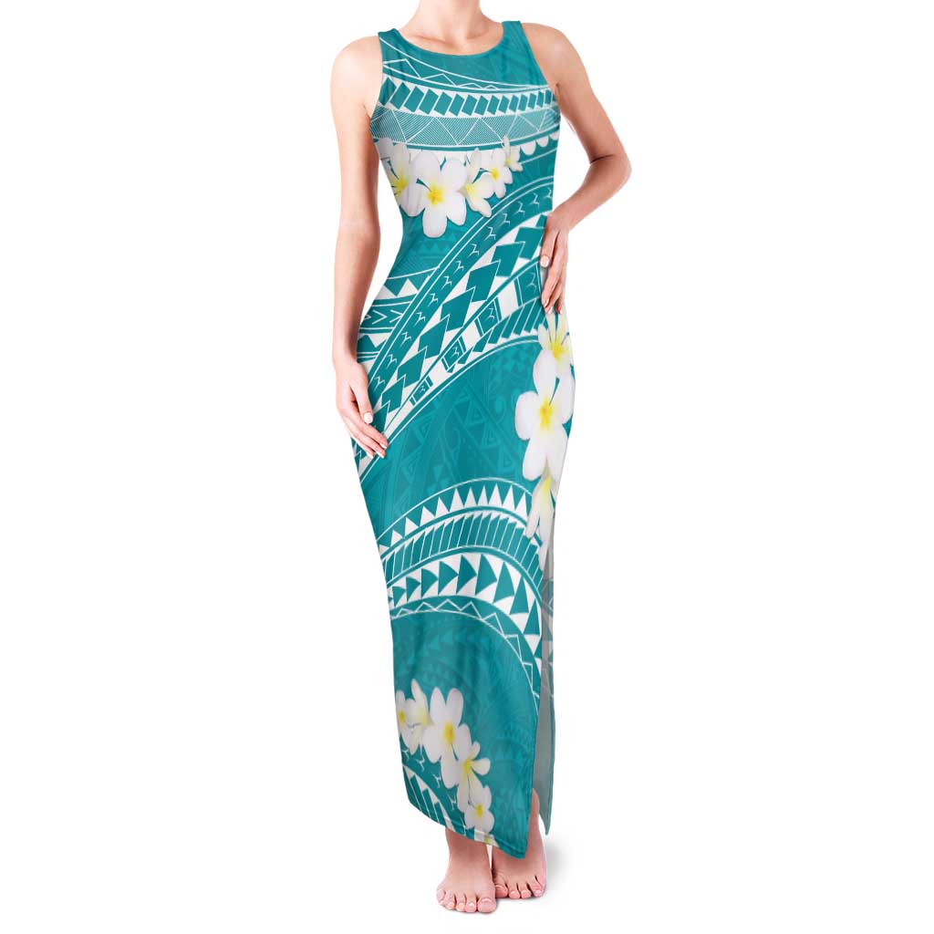 Polynesian Vintage Floral Family Matching Tank Maxi Dress and Hawaiian Shirt Teal Motifs - Polynesian Pride