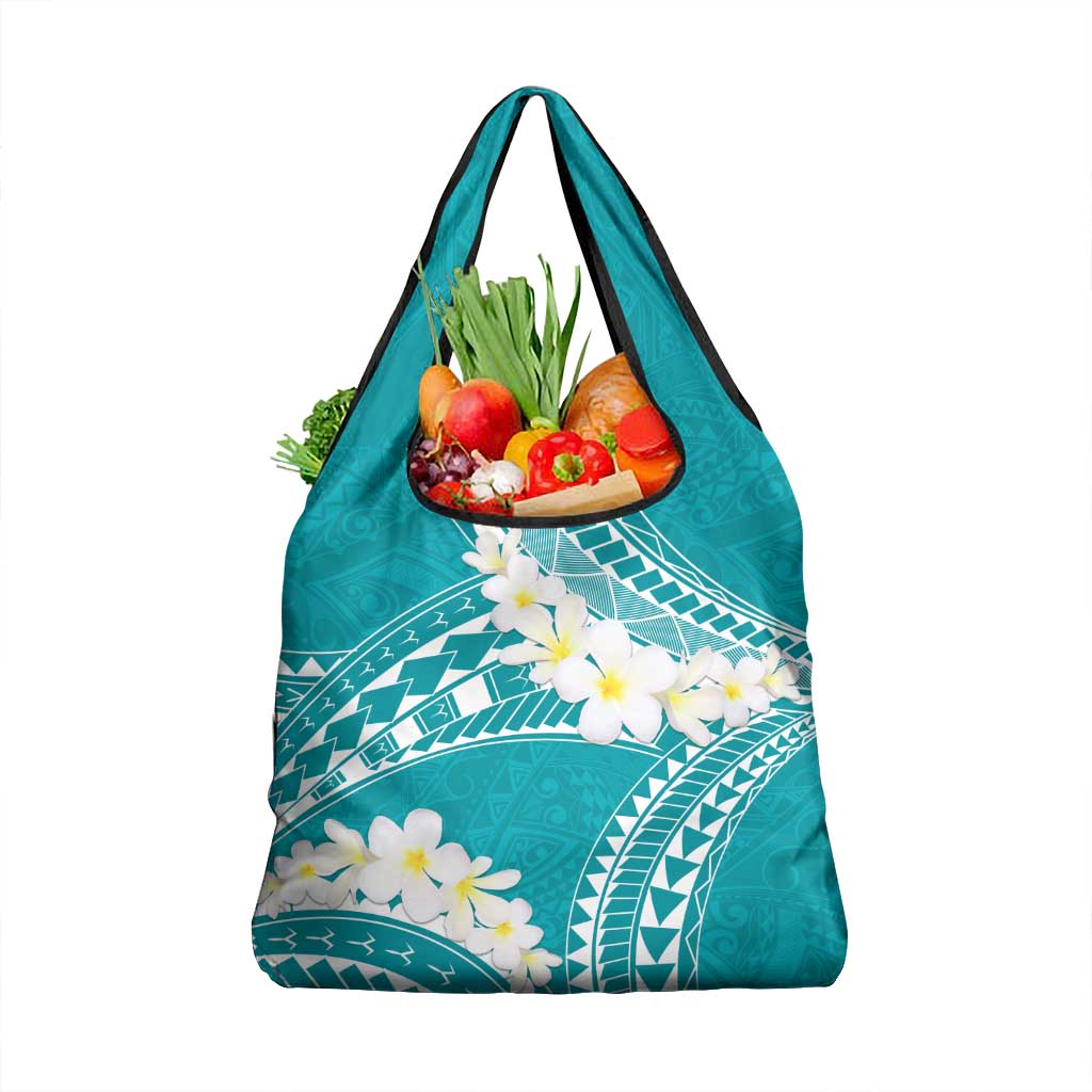 Polynesian Vintage Floral Grocery Bag Teal Motifs - Polynesian Pride