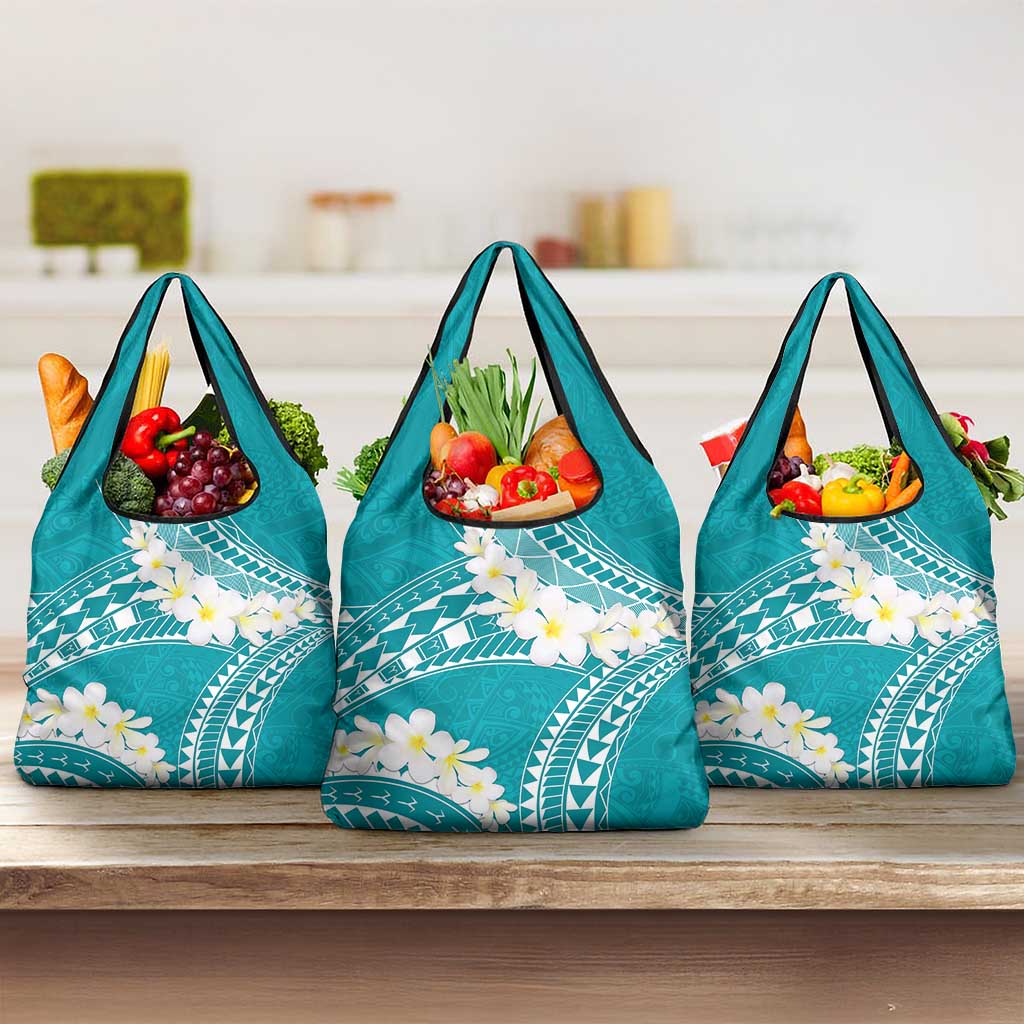 Polynesian Vintage Floral Grocery Bag Teal Motifs - Polynesian Pride