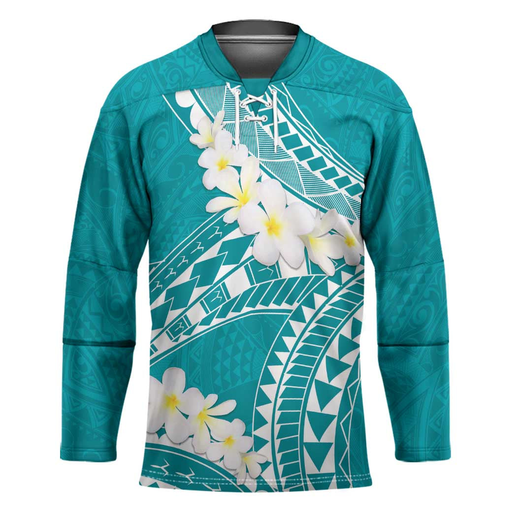 Polynesian Vintage Floral Hockey Jersey Teal Motifs - Polynesian Pride